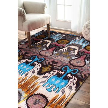 Rugsville Tribal Ikat Sari Silk Hand Knotted Blue Carpet 4' x 6'
