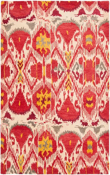  IKAT Red Bohemian Handmade Wool Carpet 