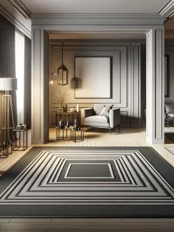 A striped synthetic carpet in a hallway