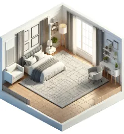 A medium carpet beside a bed, drawn as a cut-away room