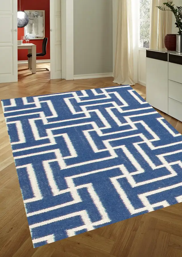 Blue Maze Designer, Flatweave dhurrie