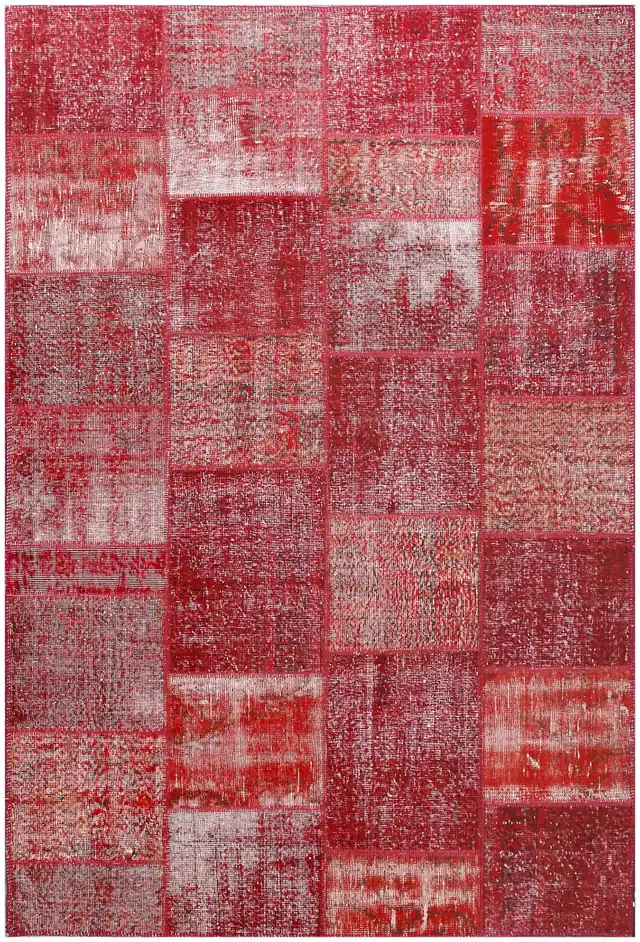 Vintage Patchwork Overdyed Red, Hand-knotted wool · 7′ × 10′