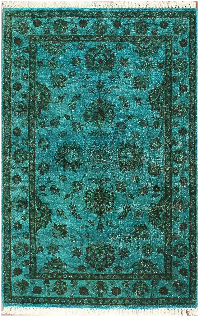 Traditional Overdyed Light Blue, Hand-knotted wool · 4′ × 6′