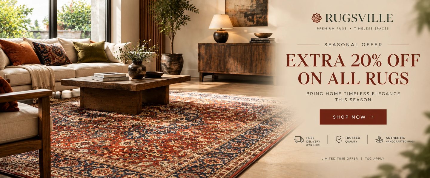 Seasonal offer: extra 20% off on all rugs. Free delivery across India. Shop now.